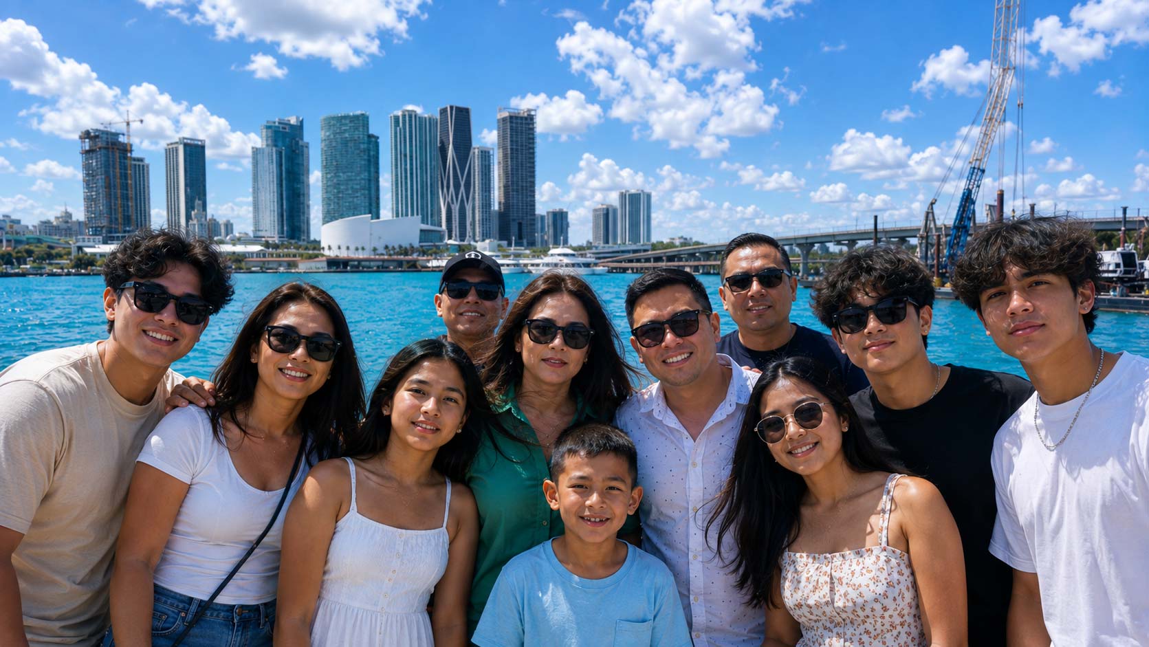 Family with children enjoying a Miami sightseeing cruise on Biscayne Bay