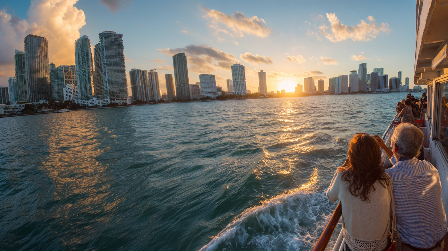 A couple enjoys the views during their Miami Magic City Cruises.