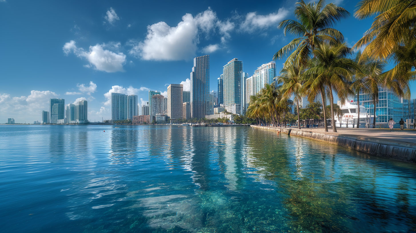 The towering views of Miami's highrises and waterfront paths.
