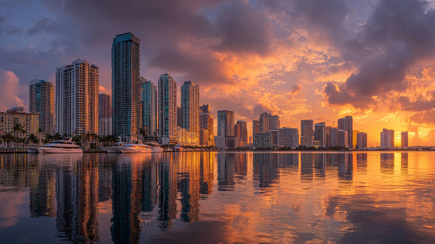 Downtown Miami skyline and Biscayne Bay seen from a Skyline Miami Cruise